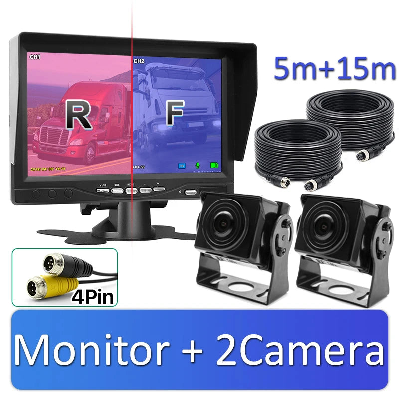2CH 1920*1080P 7 Inch IPS Screen Car Truck Bus AHD DVR Monitor with Digital Video Recorder for Front Rear Reverse Backup Camera