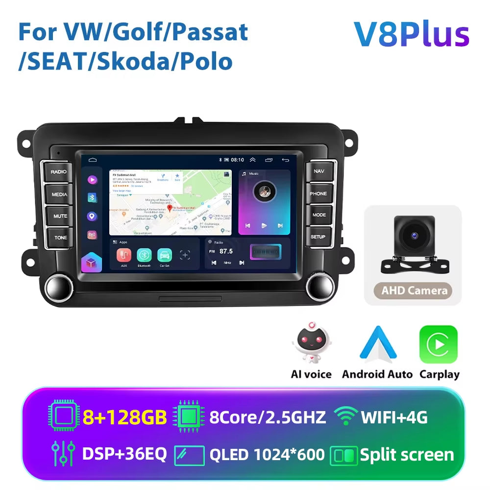 Podofo 2 Din Android 11 Radio Car Multimedia Player Carplay for Vw/Volkswagen/Golf/Polo/Tiguan/Passat/B6/Seat/Leon/Skoda/Octavia