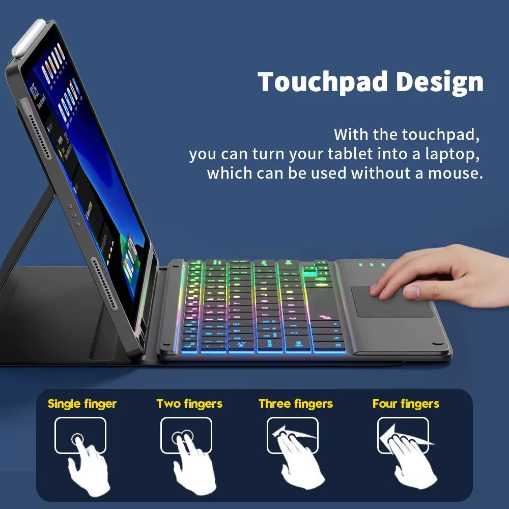 For Ipad Keyboard Tablet Phone Bluetooth Keyboard with Touchpad Rechargeable Backlit Korean Spanish Keyboard for Android/ Window