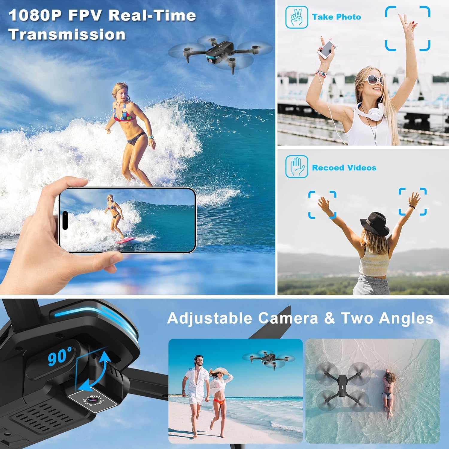 Drones with Camera for Adults 1080P HD Foldable Drone with Carrying Case Drone with One Key Take Off/Land, 3 Speed Mode, 360° Flip
