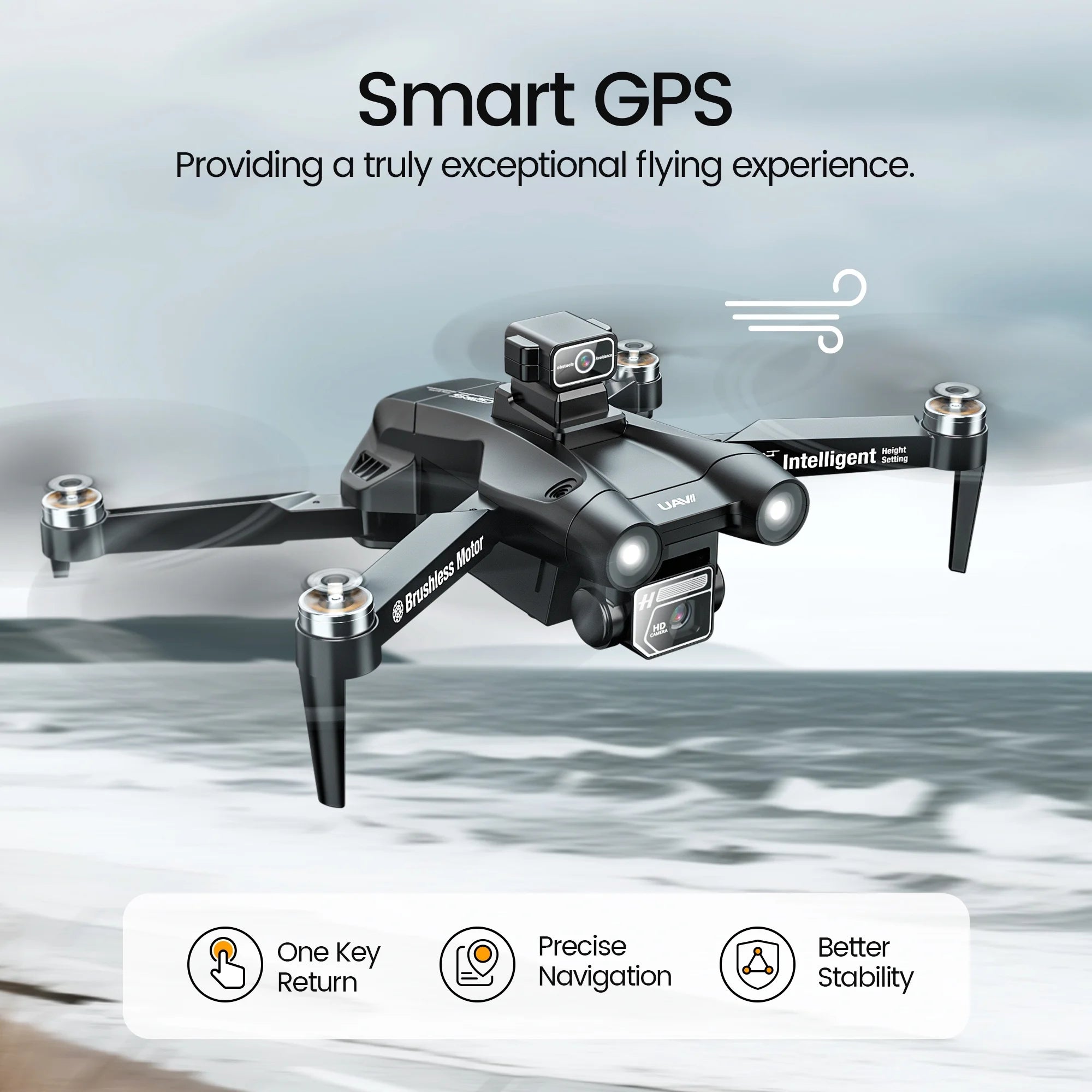 DEERC D75 GPS Drone with 4K Camera for Adults, Brushless Motor, Auto Return Home, 2 Batteries, Black