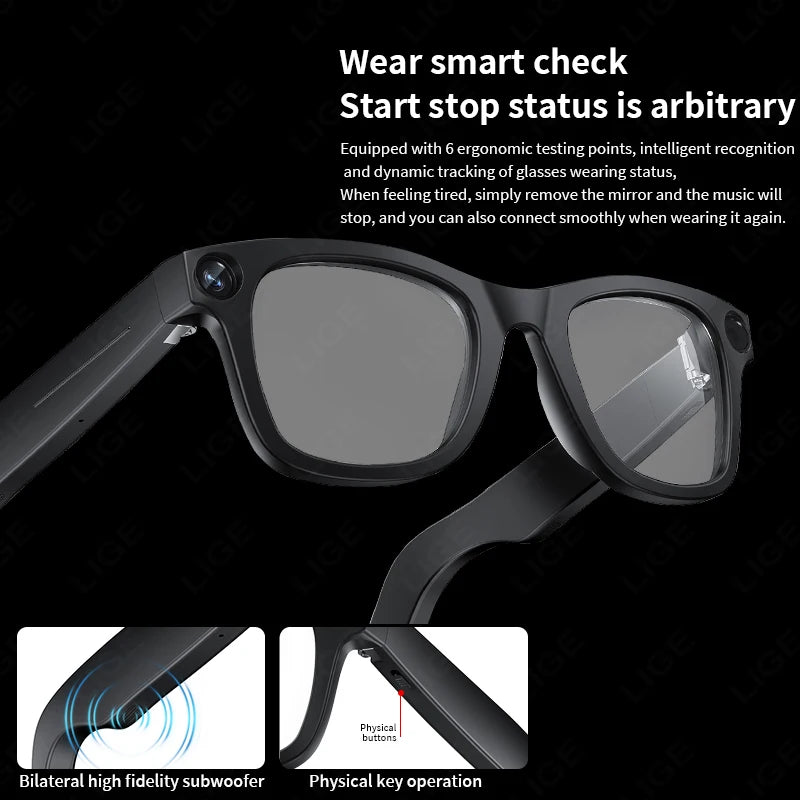 AI Smart Glasses 8MP HD Mini Camera Bluetooth Call Voice Assistant Control Translate 300Mah Smart Sports Camera Sunglasses