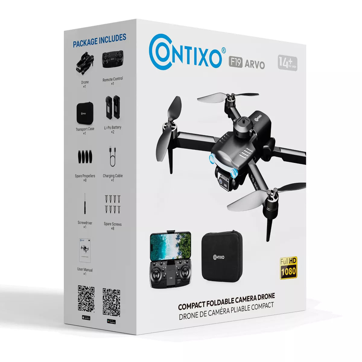 Contixo F19 Arvo Foldable Drone with 1080P HD Camera, FPV, Obstacle Avoidance, 2 Batteries, Brushless Motors & LED Lights – Black