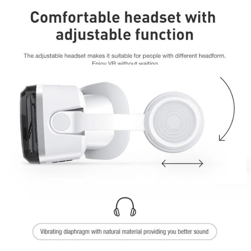 G04EB VR Glasses 3D Virtual Reality Glasses Google Cardboard Box Stereo Mic Headset Helmet for 5.5-7.2" Phone,Support Joystick