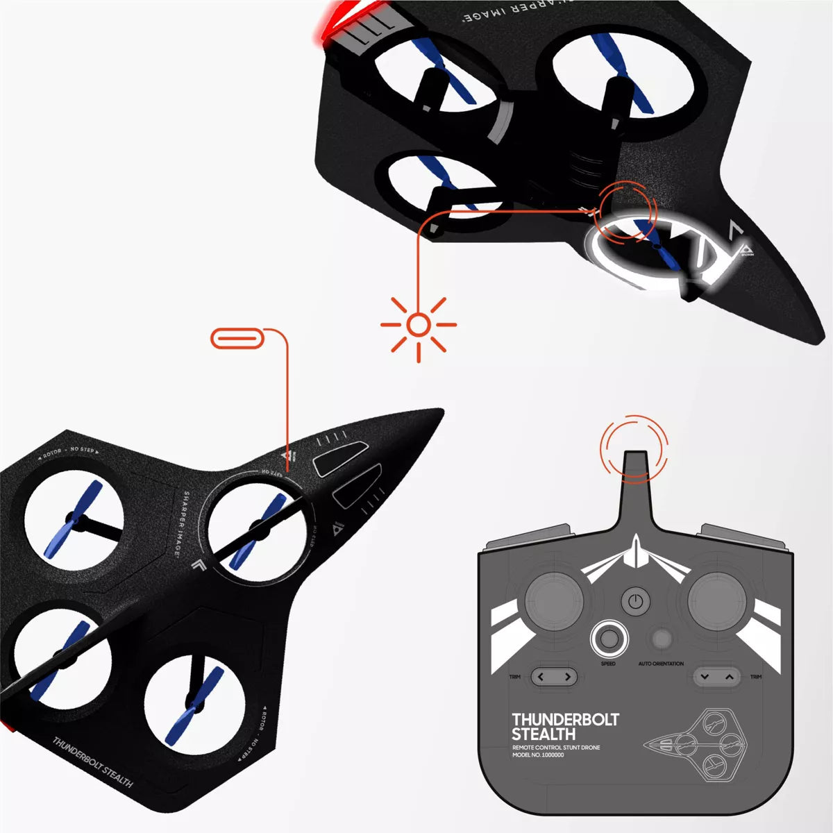 Sharper Image Thunderbolt Stealth Drone: Remote Controlled, Gyroscopic Stabilization, Indoor Use, Beginner Skill Level