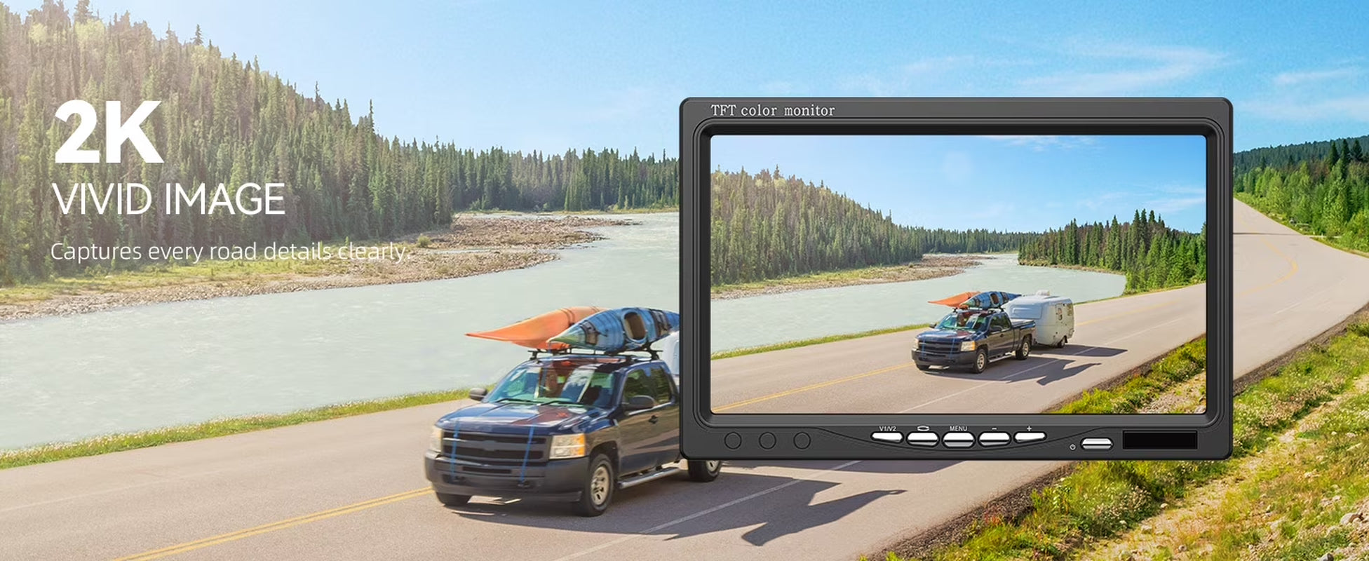 Backup Wired Camera 7'' 1080P Front & Rear View Monitor Back up Camera for Car or Truck IP69 Waterproof Night Vision DIY Grid Lines AY7 Wired Camera