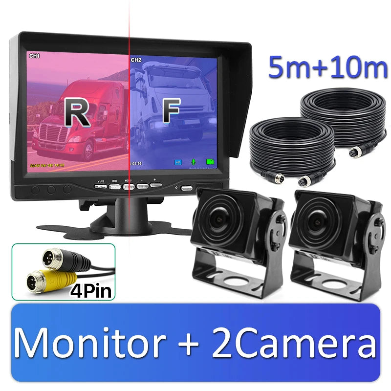 2CH 1920*1080P 7 Inch IPS Screen Car Truck Bus AHD DVR Monitor with Digital Video Recorder for Front Rear Reverse Backup Camera
