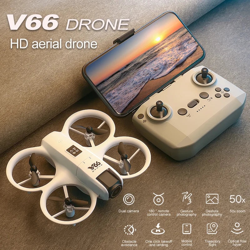 V66 Mini Drone with Camera 4K HD Wifi FPV Drone Obstacle Avoidance Pocket Remote Control Helicopter Quadcopter Gift for Kids Toy