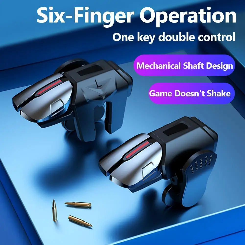 2Pcs 6 Finger Gaming Trigger Latency-Free Control for PUBG Game Physical Buttons Game Controller for Iphone Android Smart Phone
