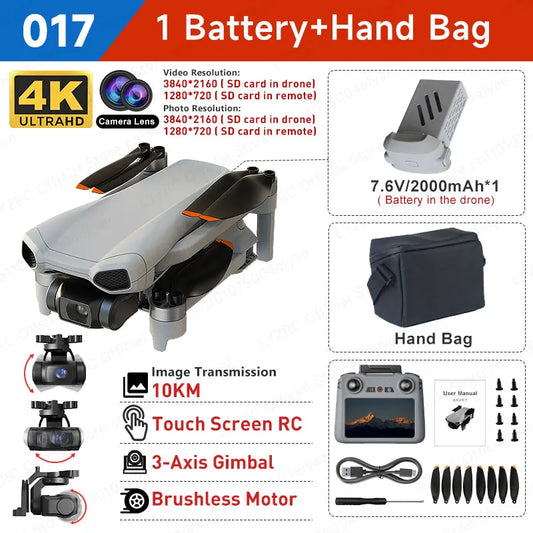 017 3-Axis Gimbal Drone 4K Camera GPS Dron Touch Screen Remote 10KM Image Transmitting 5G Wifi FPV Foldable Quadcopter New