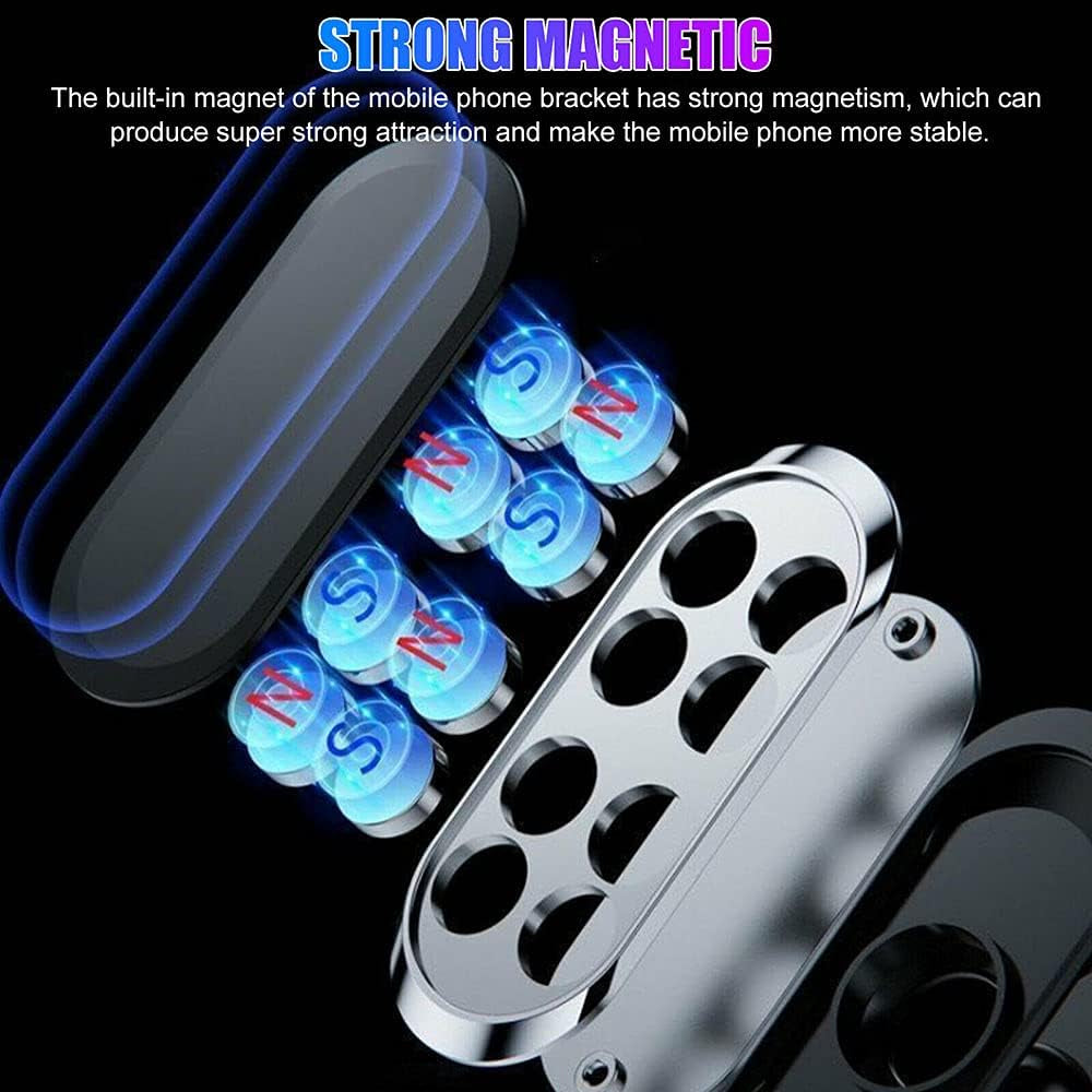 LELEBEAR Universal Magnetic Flex Car Phone Holder, Car Multifunctional Mobile Phone Bracket 360 Degree, Carmount Smartphone Magnet, Mini-Size, Suitable for All Phones from 4-7 Inches(Silver)