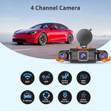 Dash Cam for Cars Free 64GB Dash Cam 360 Degrees Car DVR Wifi GPS 24H Parking Monitor 4 Lens HD 1080P Video Recorder APP Control