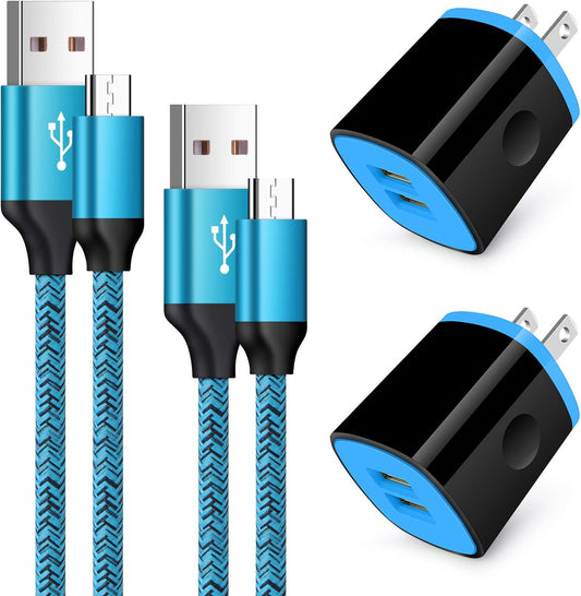 Android Charger Fast Charging, USB Wall Charger Plug Block Adapter with Fast Long Android Phone Charger Micro USB Charger Cable Cord 6Ft for Samsung Galaxy S7 S6 J3 J7 Note 5,Tablet,Kindle Fire