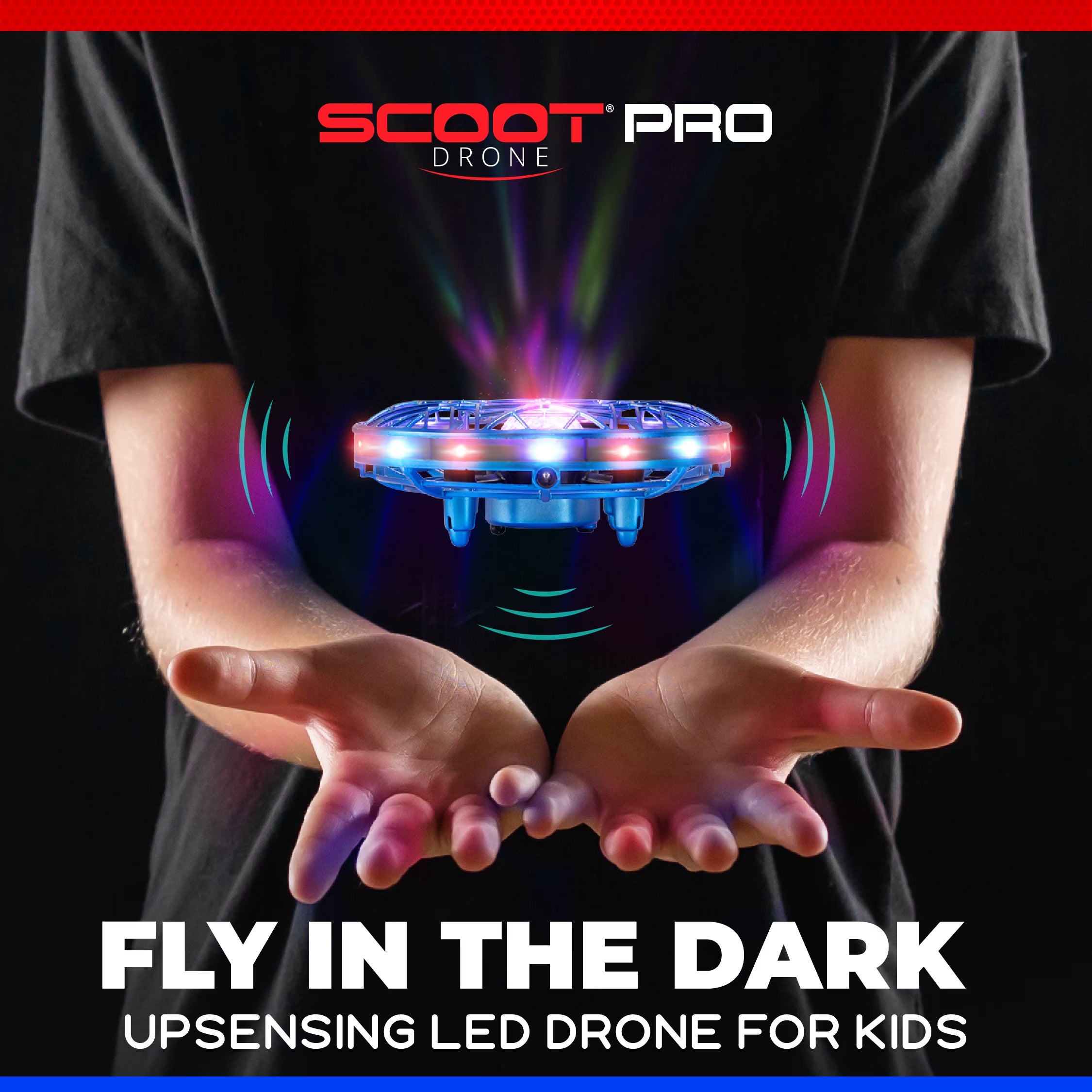 Scoot Pro Aerial Mini Hand Operated UFO Drone – LED Lights, Rechargeable Toy for Kids 8+