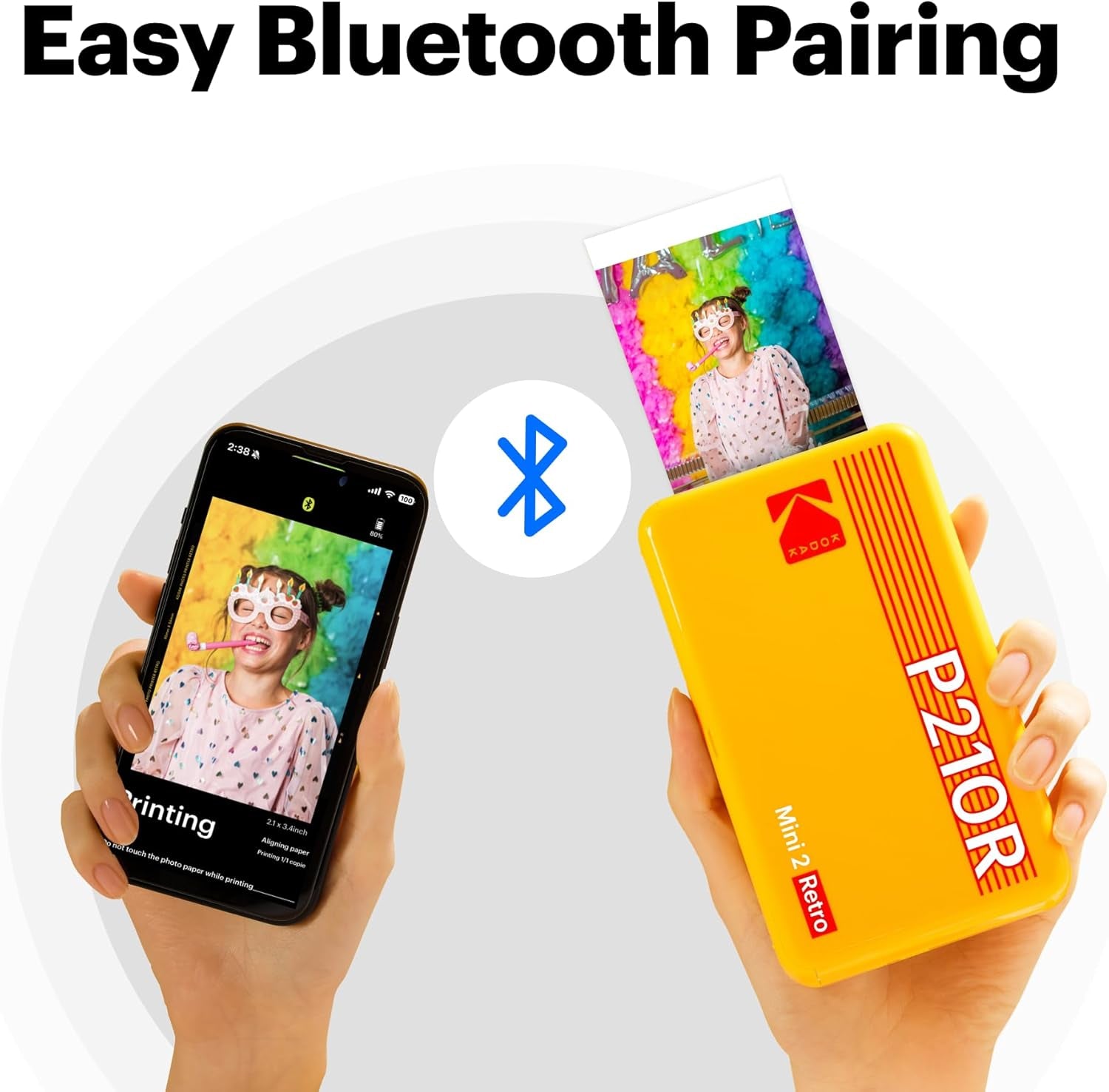 KODAK Mini 2 Retro 2X3 Portable Photo Printer, 38 Sheets, Bluetooth Smartphone Printer for Iphone & Android, Instant Color Prints, 4PASS Dye Sublimation, White