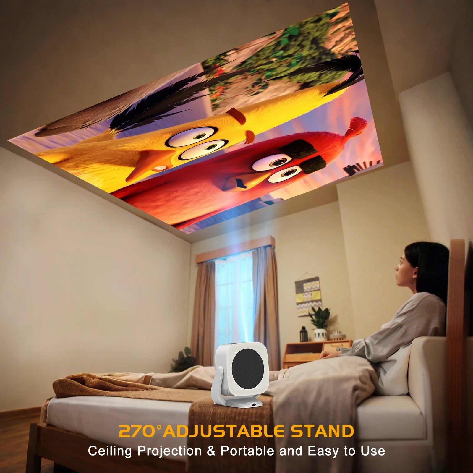 [Built-In Apps]  Projector 4K with Wifi and Bluetooth, 16000L Movie Projector with [Electric Focus and Auto Keystone], 270° Rotatable Portable Outdoor Projector for HDMI, USB, Phone