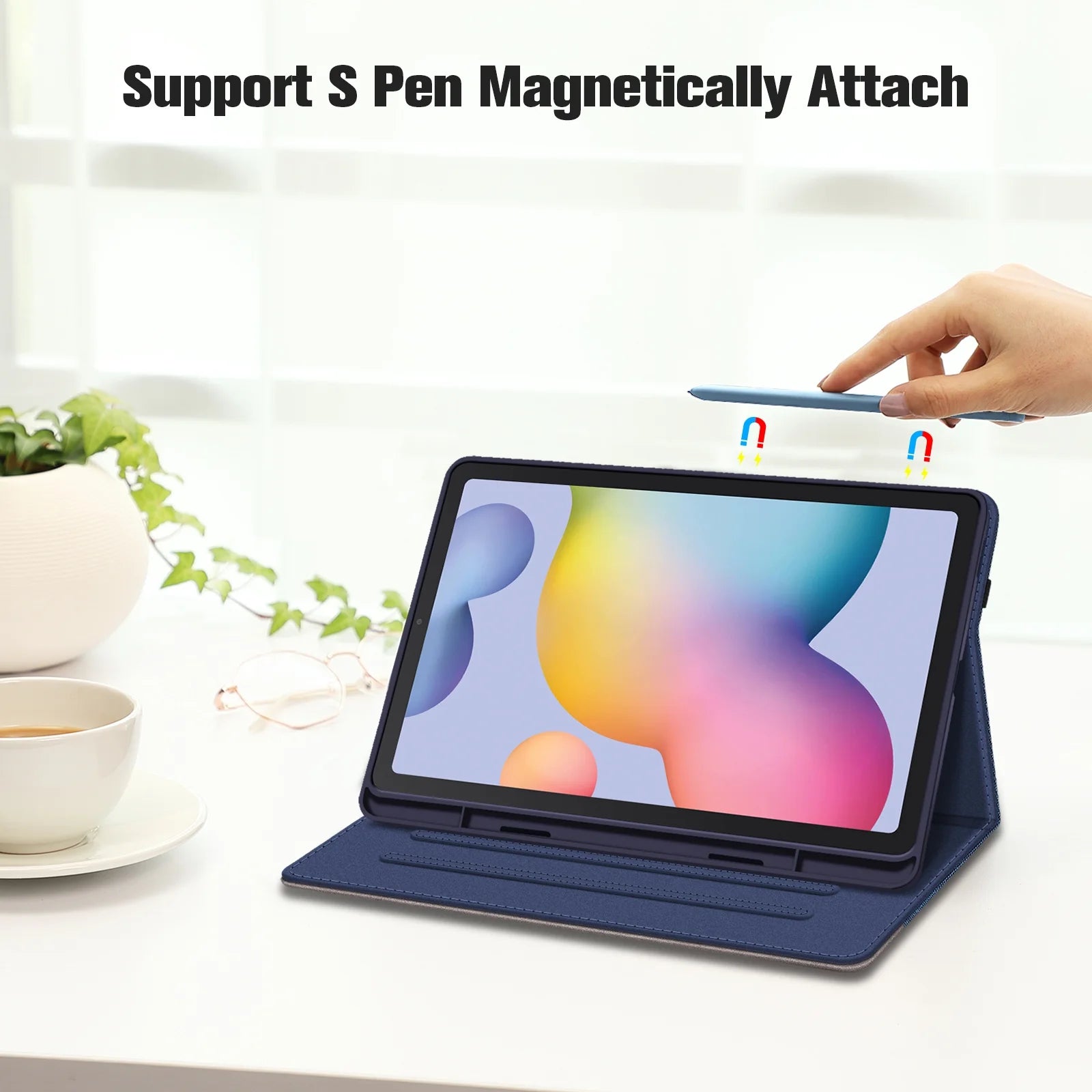 Case for Samsung Galaxy Tab S6 Lite 10.4 Inch 2024/2022/2020 with S Pen Holder, Multi-Angle Viewing Soft TPU Back Cover with Pocket Auto Wake/Sleep,Denim Indigo