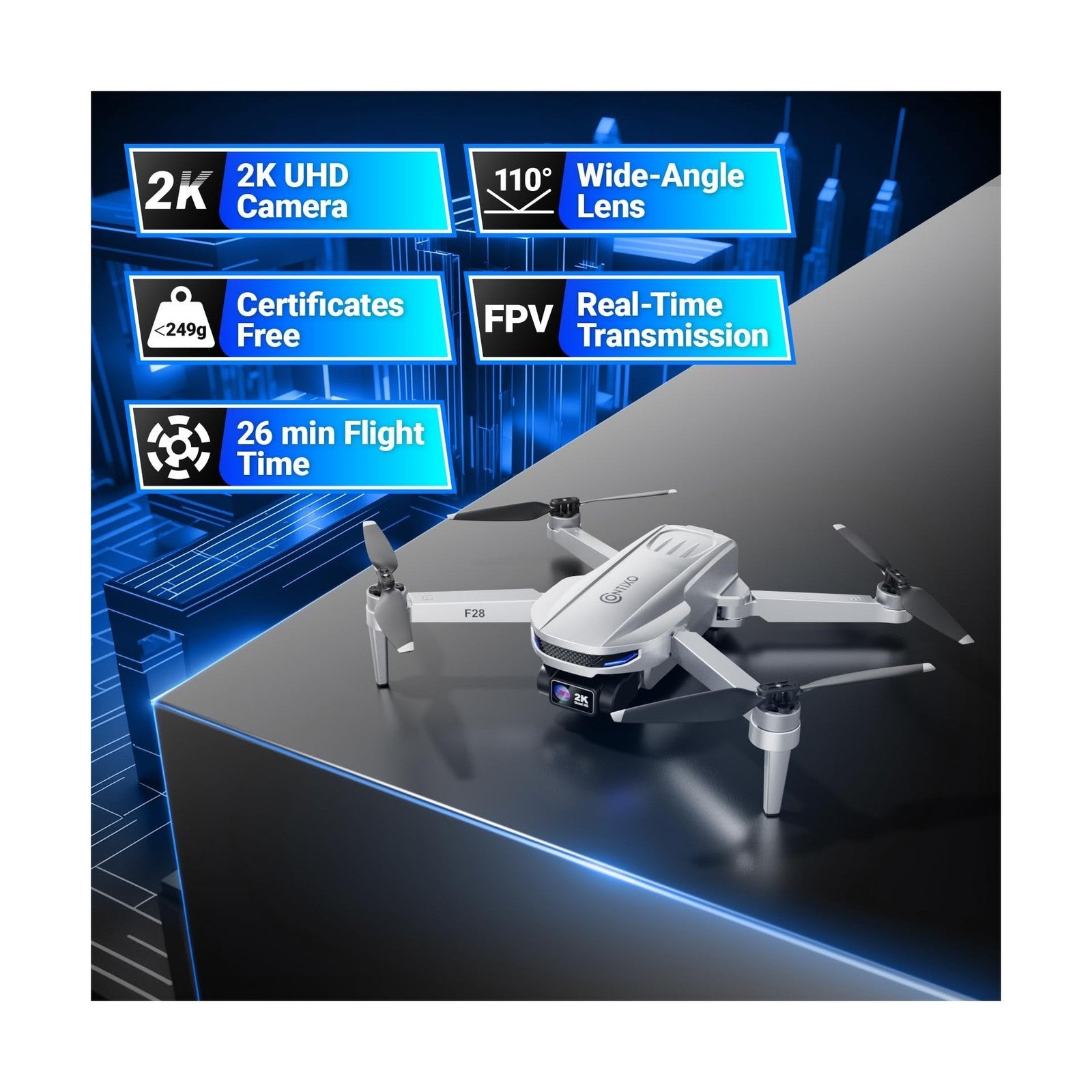 Contixo F28 2K Camera Drone for Adults, GPS Auto Follow, 26 Min Flight Time, ...