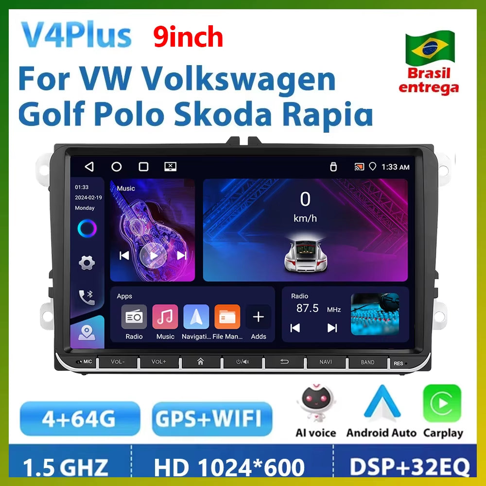 Podofo 2 Din Android 11 Radio Car Multimedia Player Carplay for Vw/Volkswagen/Golf/Polo/Tiguan/Passat/B6/Seat/Leon/Skoda/Octavia