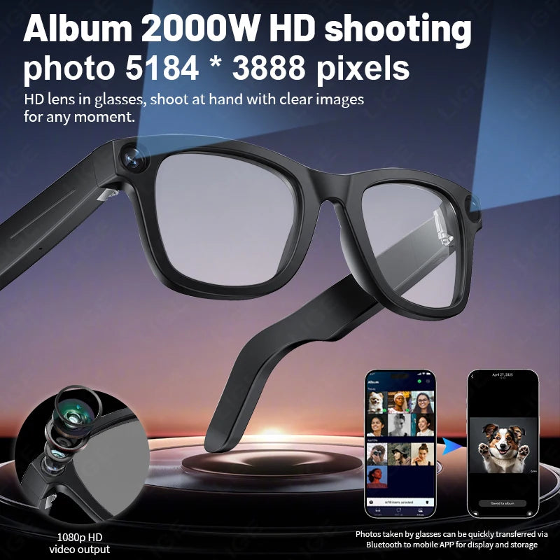 AI Smart Glasses 8MP HD Mini Camera Bluetooth Call Voice Assistant Control Translate 300Mah Smart Sports Camera Sunglasses