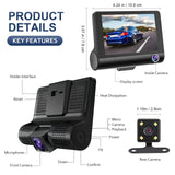 Dash Cam Front and Rear Dash Cam 4 Inch Dashboard Full 170° Wide Angle Backup with Night Vision G-Sensor Parking Monitor Loop Recording Motion Detection