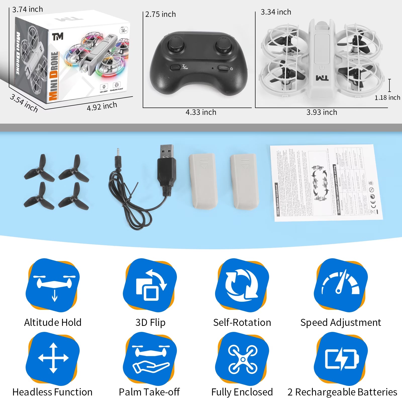 Mini Drone for Kids, Beginner-Friendly Quadcopter with 20 Colorful LED Light Modes, 3D Flips, Headless Mode, Propeller Guards, 2 Rechargeable Batteries
