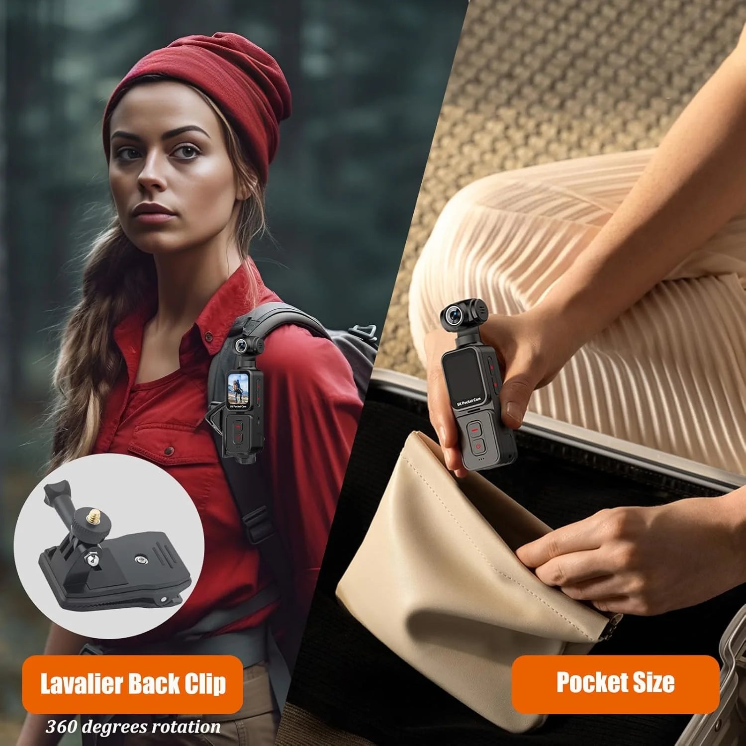 5K Mini Camera Anti-Shake Sport Cam with Face Detection Automatic Rotating Lens Vlogging Body Camera with Rotatable Touch Screen