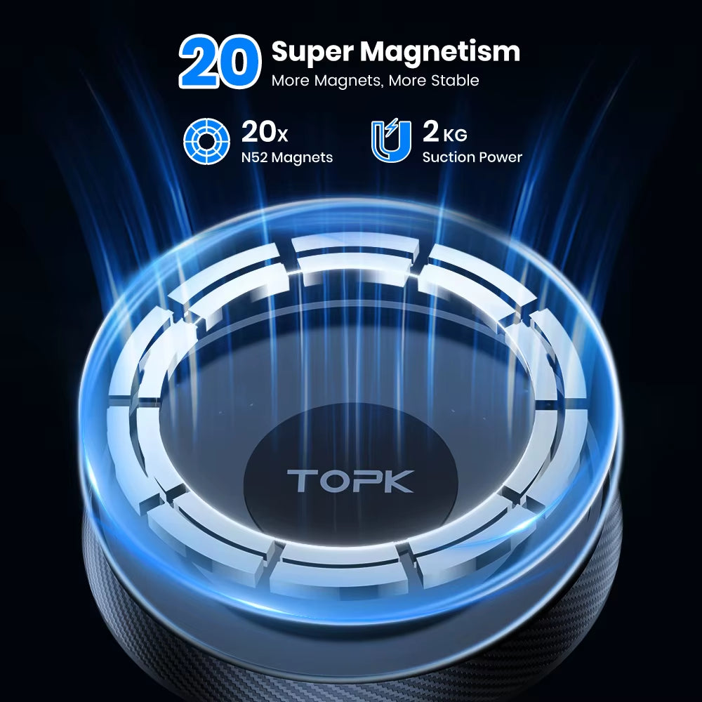 TOPK Mag-Safe Car Phone Holder Magnetic Phone Car Mount for Windshield and Dashboard Strong Suction Magnet Adjustable Long Arm