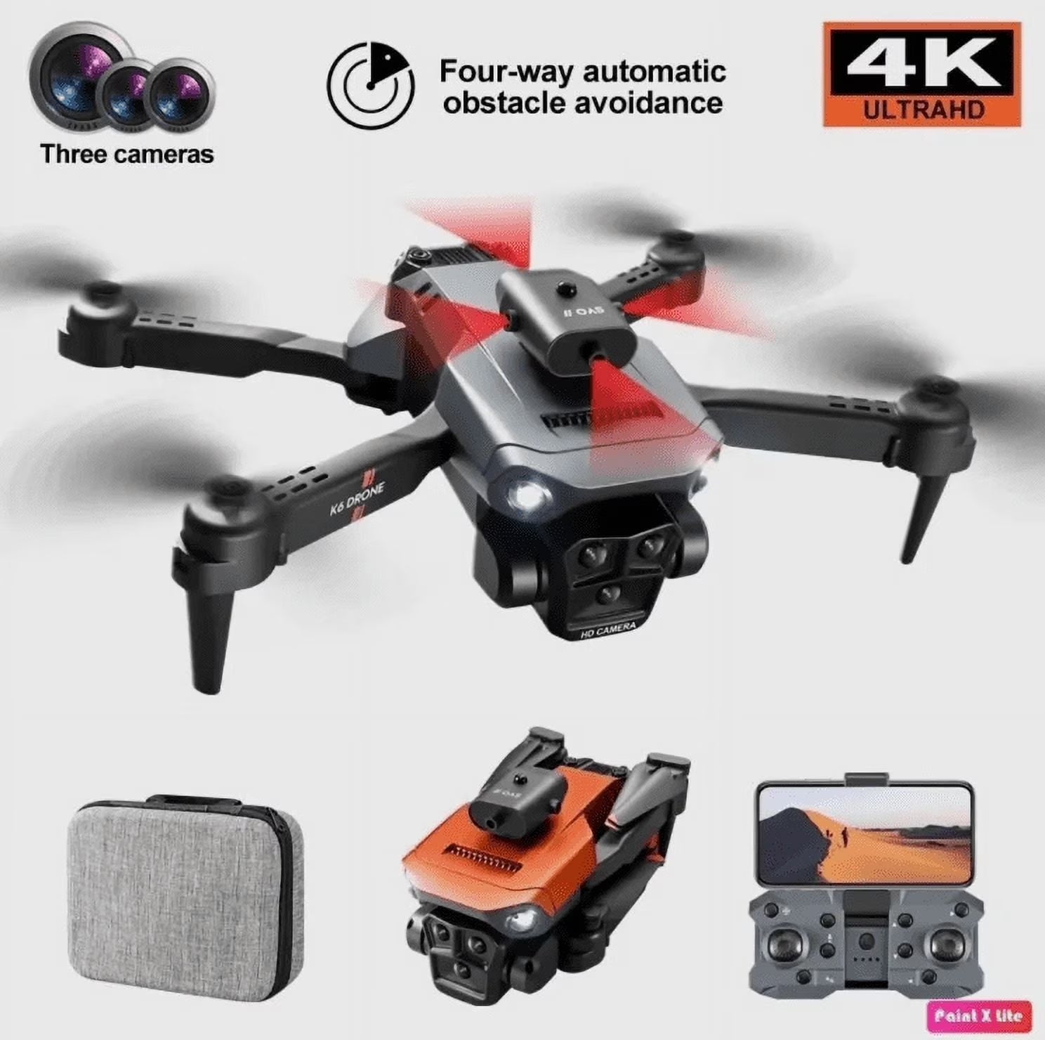 2024 New RC Drone with 4K Ultra HD Triple Camera, Wifi FPV Foldable Quadcopter +4 Battery,
