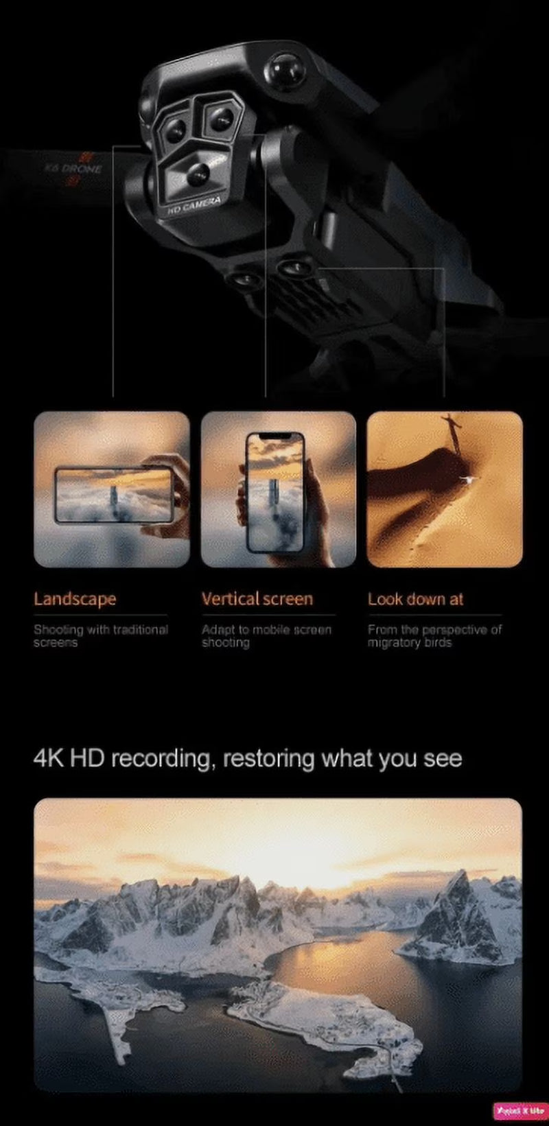 2024 New RC Drone with 4K Ultra HD Triple Camera, Wifi FPV Foldable Quadcopter +4 Battery,