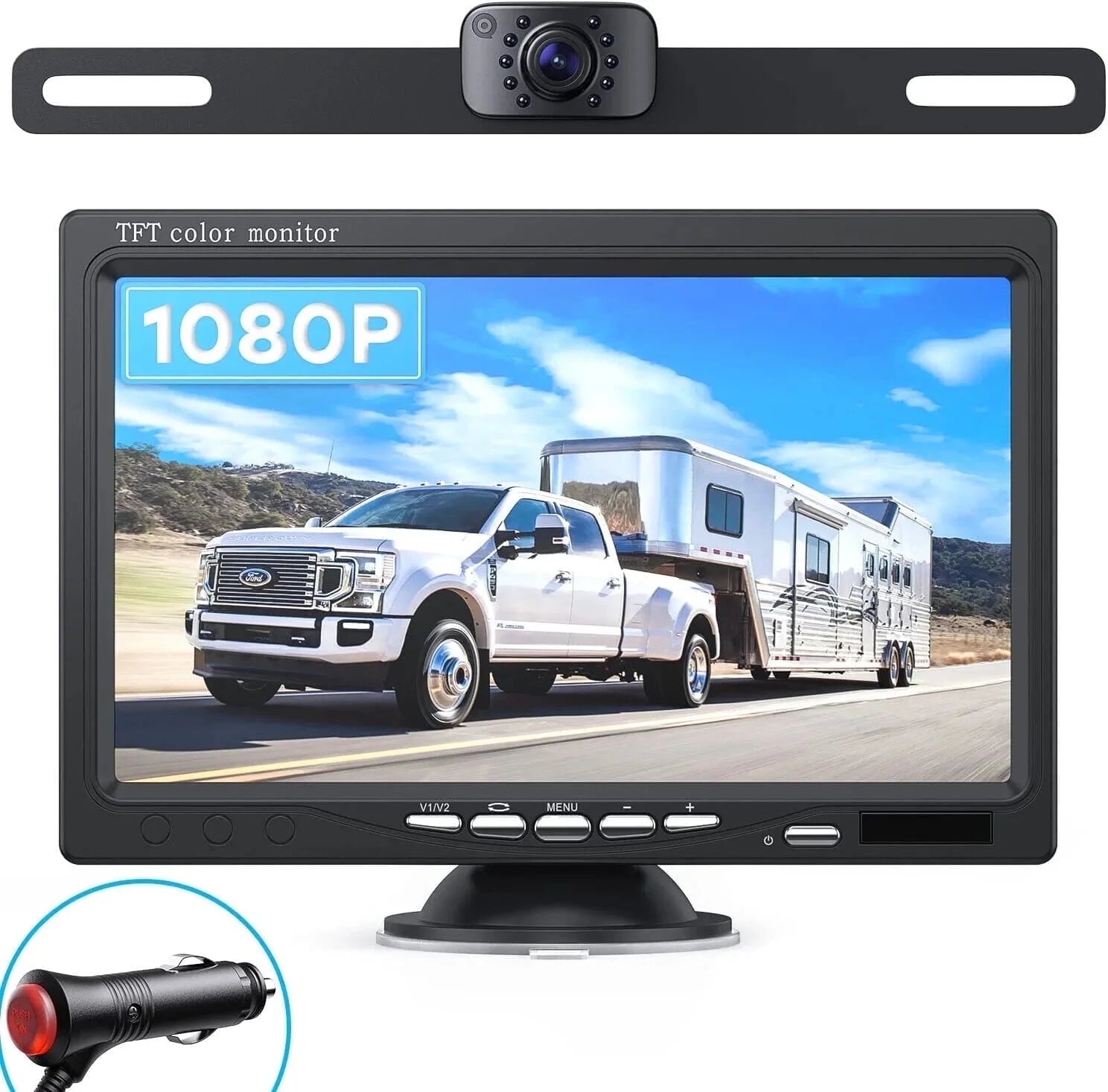 Backup Wired Camera 7'' 1080P Front & Rear View Monitor Back up Camera for Car or Truck IP69 Waterproof Night Vision DIY Grid Lines AY7 Wired Camera