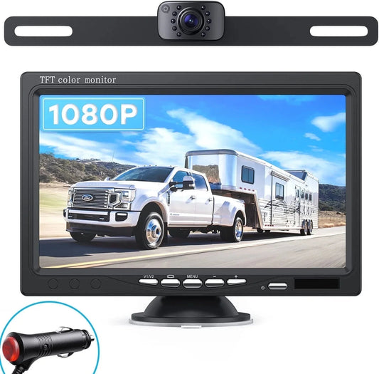 Backup Wired Camera 7'' 1080P Front & Rear View Monitor Back up Camera for Car or Truck IP69 Waterproof Night Vision DIY Grid Lines AY7 Wired Camera