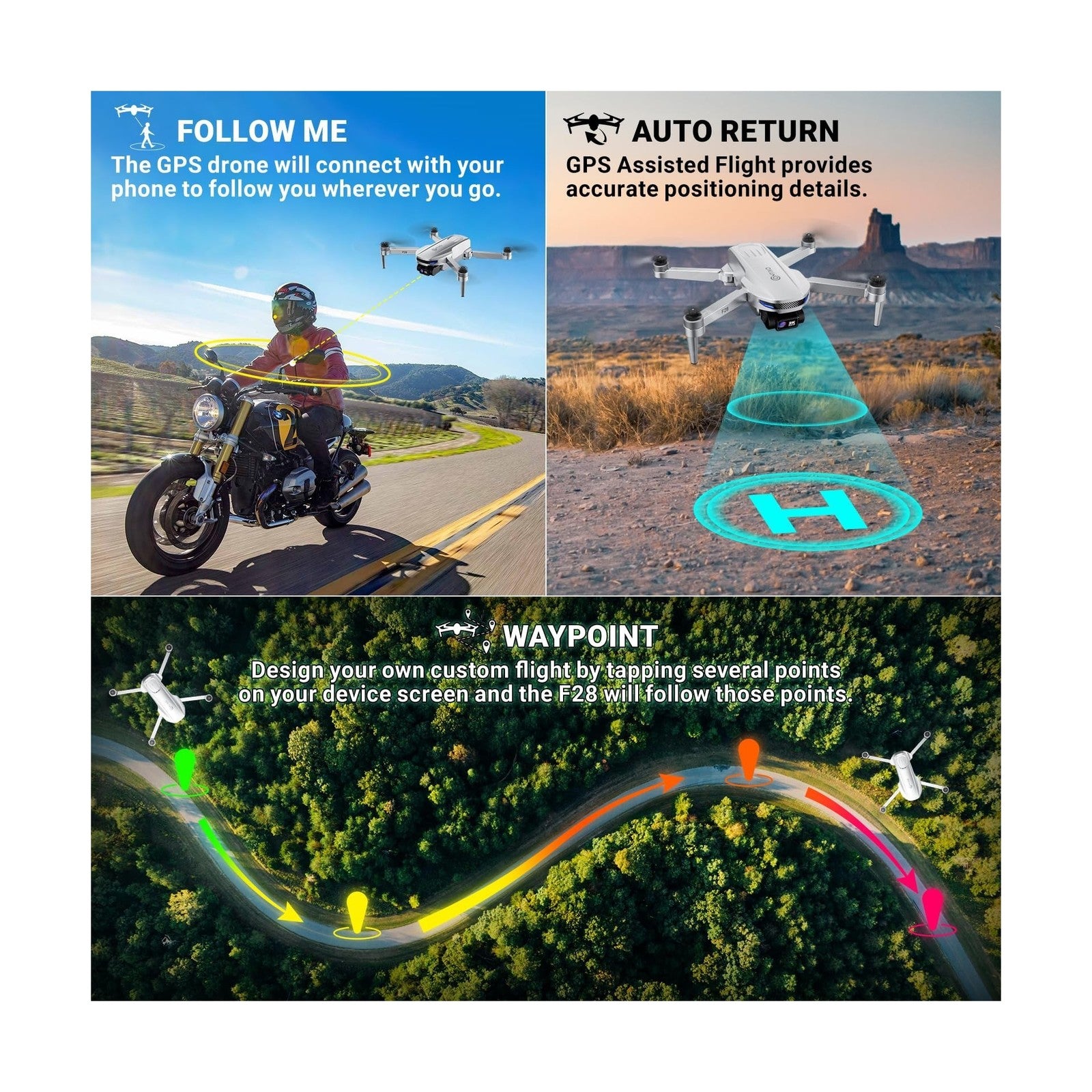 Contixo F28 2K Camera Drone for Adults, GPS Auto Follow, 26 Min Flight Time, ...