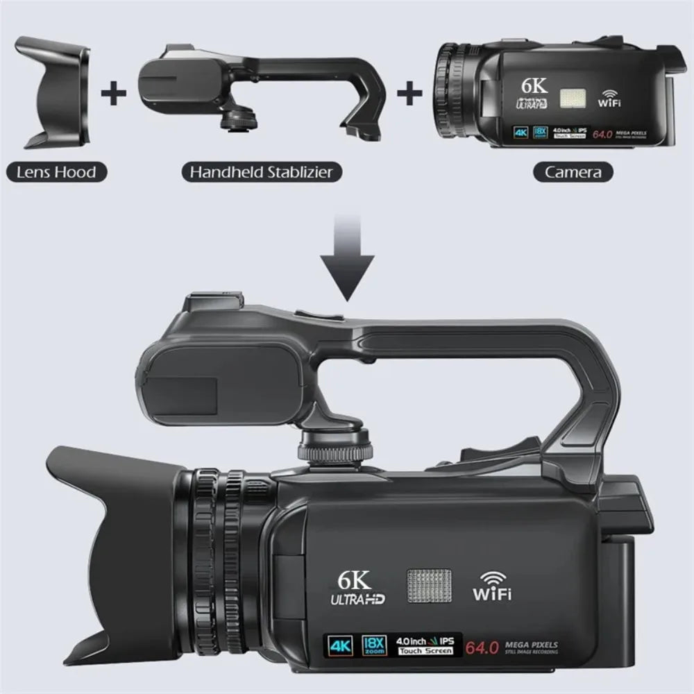 Full 4K Professional Video Camera 64MP Wifi Camcorder Digital Cameras Streaming Camera Auto Focus Camcorders 4.0"Touch