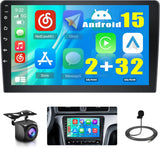 Android Car Stereo Double Din, 10.1 Inch Touchscreen Wireless Carplay Android Auto Indash Radio with GPS Bluetooth FM Wifi Mirror Link SWC + Backup Camera/Microphone