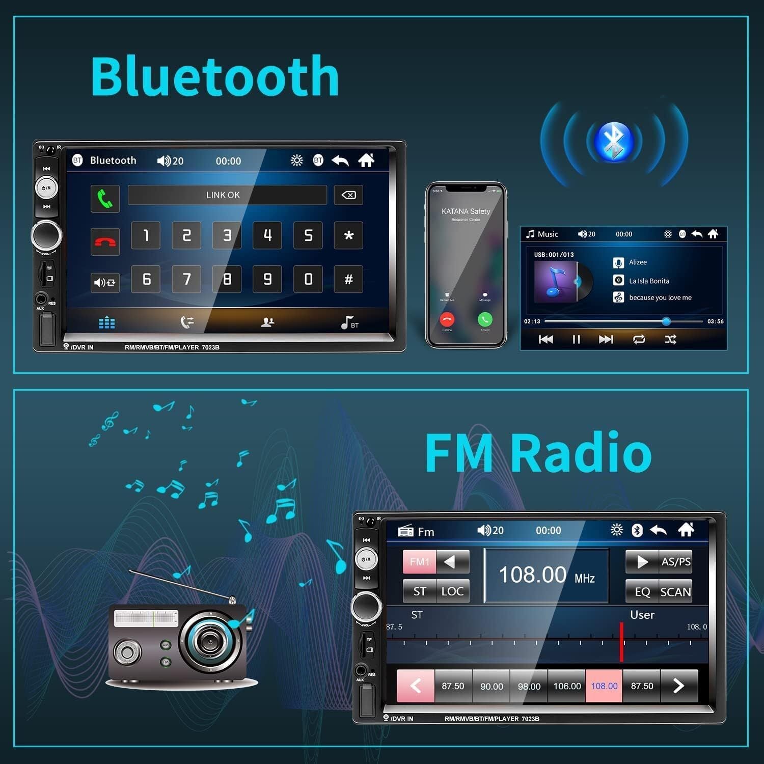 Pantalla HD Radio Bluetooth Para Carro Auto Con Camara De Reversa Retroceso 2026