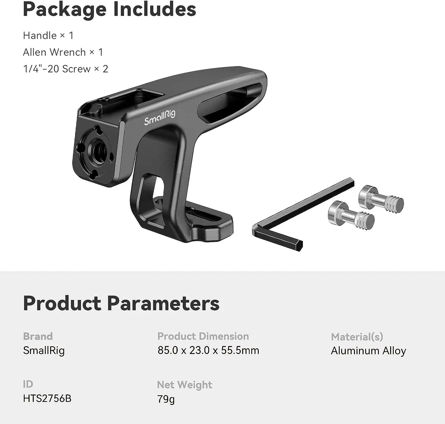 Mini Top Handle with Cold Shoe Mount for for Mirrorless/Digital Cameras/Other Small Cameras (1/4”-20 Screws) - 2756