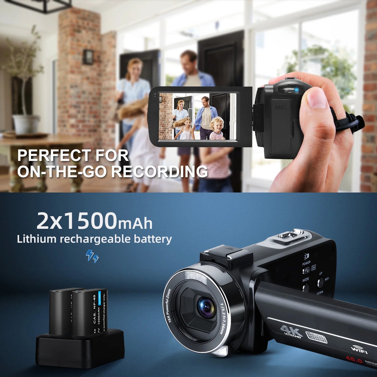 4K Video Camera Camcorder UHD 48MP Wifi IR Night Vision Vlogging Camera for Youtube