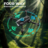 Contixo F19 Arvo Foldable Drone with 1080P HD Camera, FPV, Obstacle Avoidance, 2 Batteries, Brushless Motors & LED Lights – Black