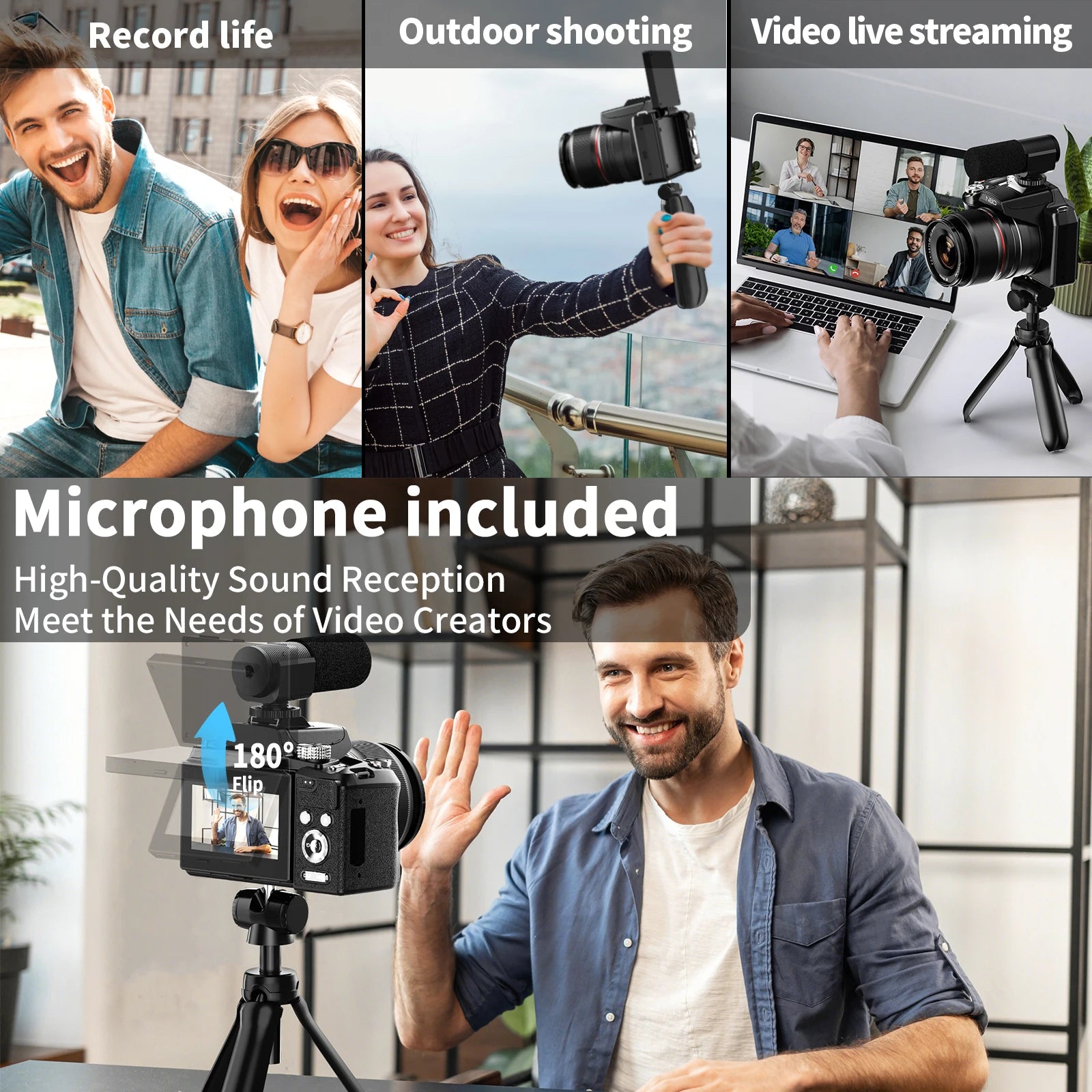 64MP Digital Cameras for Photography, 16X Optical Zoom Camera with Wifi & App Control, Vlogging Camera with 180°Flipable Scr
