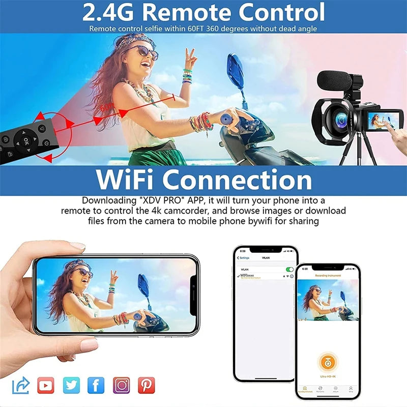 Digital Cameras 4K Professional Camcorder 48MP Camera Wifi Youtube Camera 18X Digital Zoom Camera Digital Webcam for Vlog Video