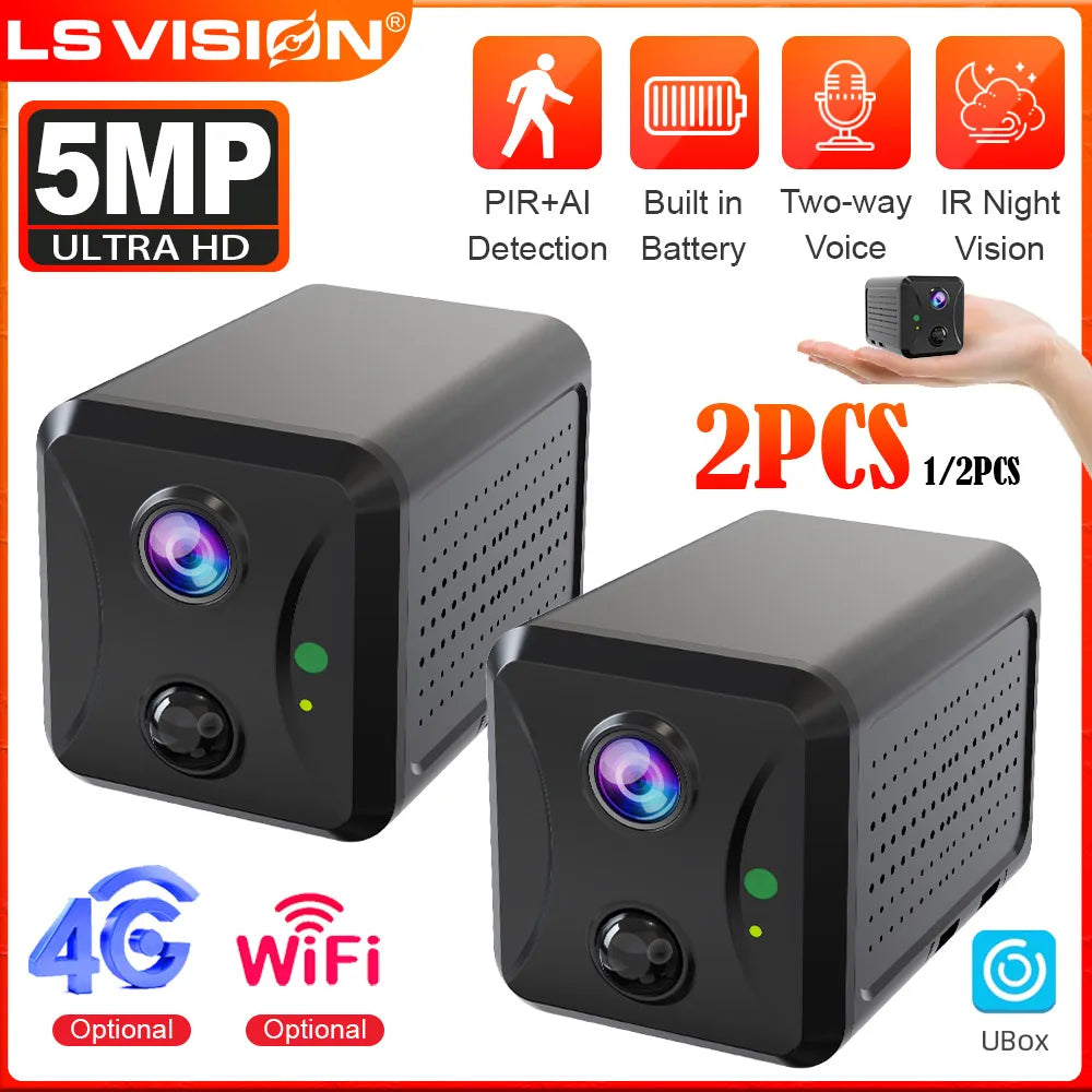 2PCS  5MP Mini Camera 4G/Wifi Security Camera 2400Mah Indoor Home Surveillance Cam PIR Human Motion Auto Tracking Ubox