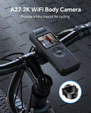 A27 2K Body Worn Camera 64G Wifi Mini Camera 4 Hrs Video Shooting Small Camcorder with 180°Rotatable Lens Battery Camera