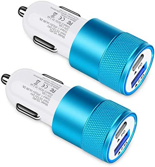 30W USB C Car Charger, [2Pack] PD 3.0 Fast Charge Dual Port USB Type C and 2.4A USB a Cargador Carro Lighter Adapter Base for Iphone, Ipad, Samsung Galaxy, LG, Google Pixel GPS, Z Play Droid, Motorola