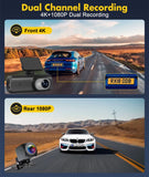 Dash Cam 4K+1080P Dual-Channel Dash Car Camera Recorder with GPS Wifi Car DVR 24H Parking Monitor Black Box