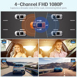 Dash Cam for Cars Free 64GB Dash Cam 360 Degrees Car DVR Wifi GPS 24H Parking Monitor 4 Lens HD 1080P Video Recorder APP Control