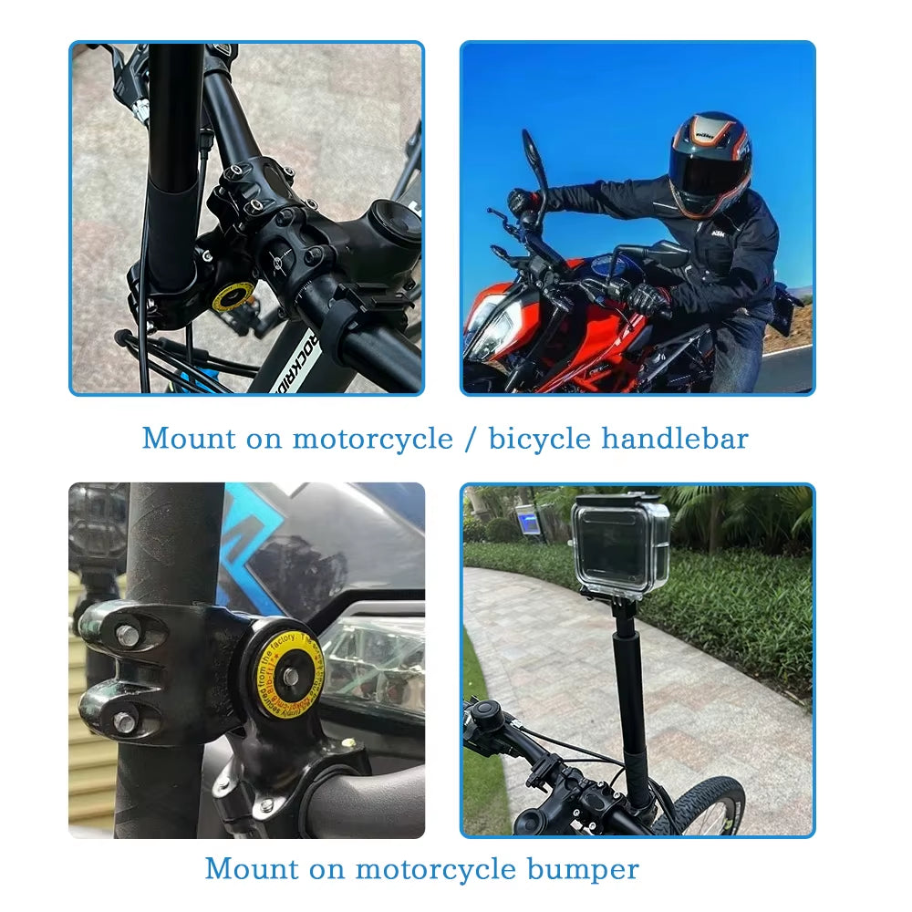 Motorcycle Handlebar Mount Invisible Adjustment Selfie Stick Bicycle Monopod for Gopro DJI Insta360 One R Camera Accessory