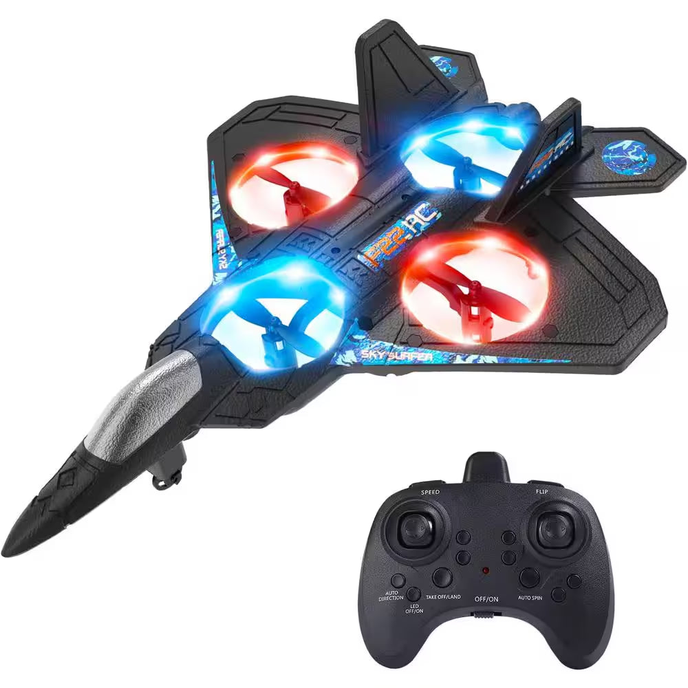 3-Speed Mode Airplane Drone for Kids Remote Control Plane Fighter Jet with Light, Auto Hovering, 360° Flip, Black Finish