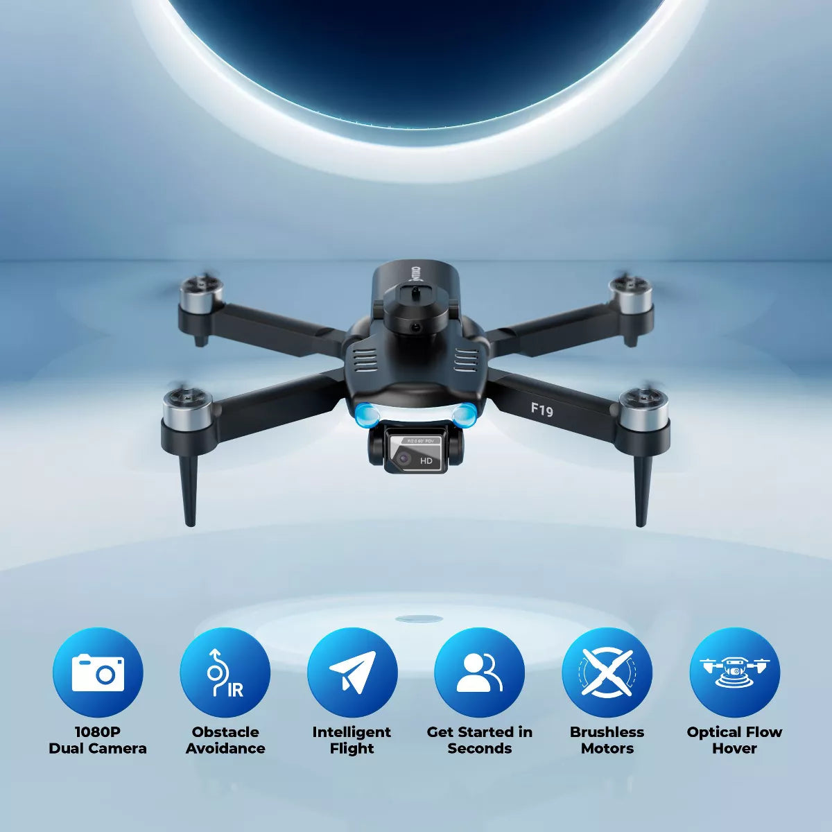 Contixo F19 Arvo Foldable Drone with 1080P HD Camera, FPV, Obstacle Avoidance, 2 Batteries, Brushless Motors & LED Lights – Black