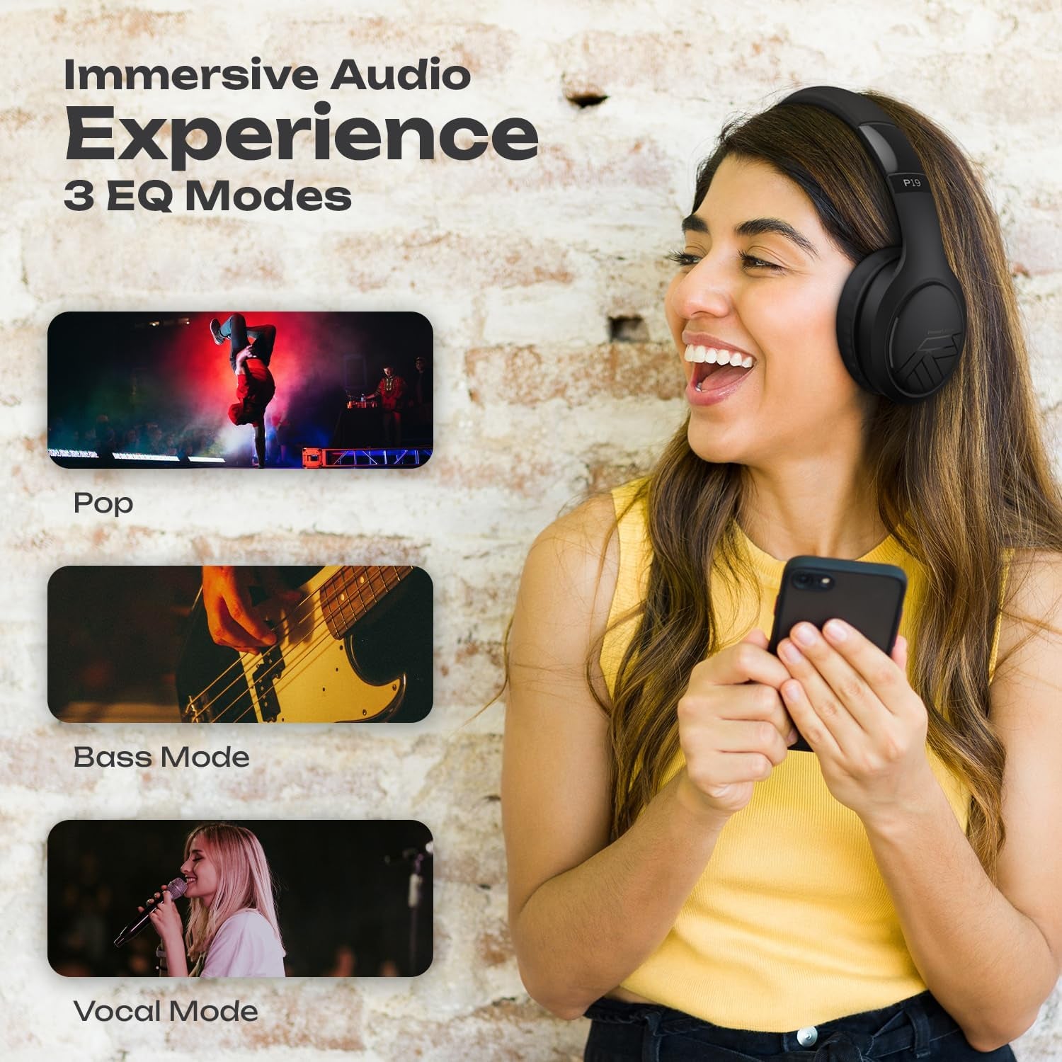 Bluetooth Over-Ear Headphones, Passive Noise Cancelling, 70Hrs Playtime, Foldable, Hi-Fi Deep Bass, Black